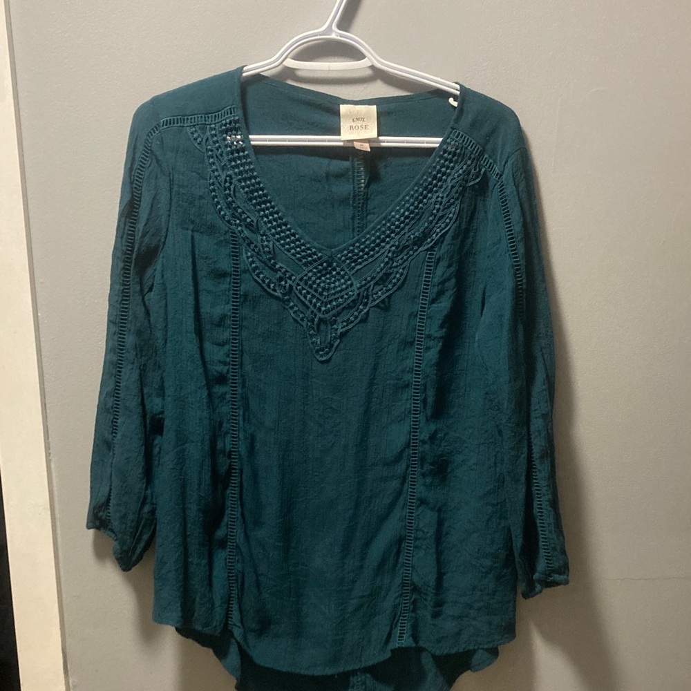 Knox Rose Deep Teal Crochet Blouse